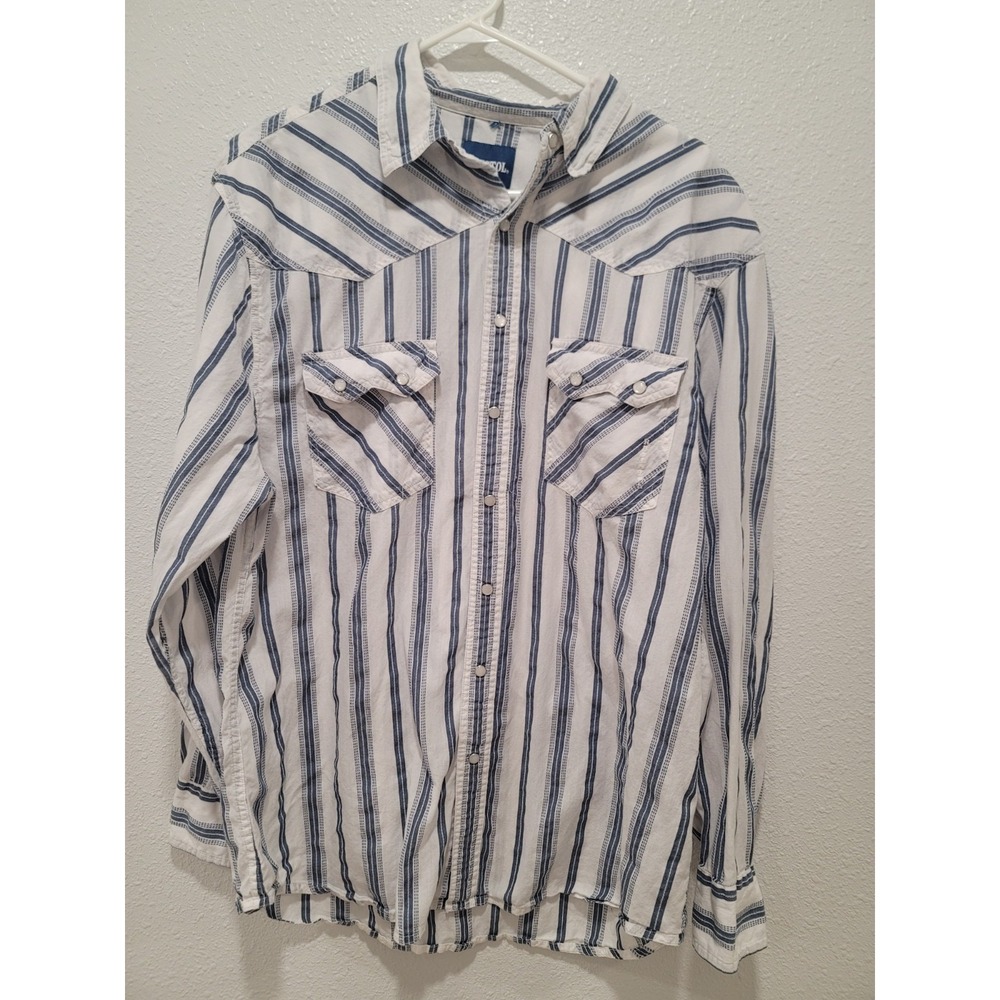Resistol western shirt size large blue stripes pearl snap buttons good shape